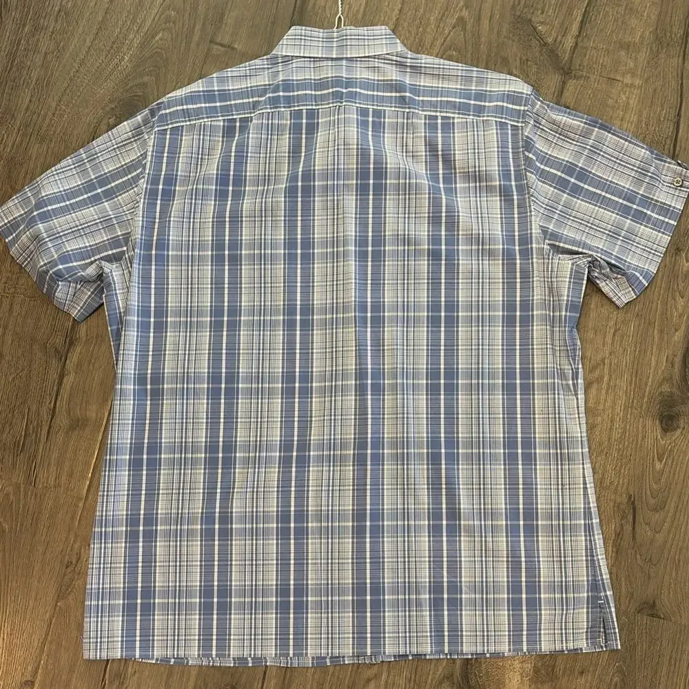 Banana Republic Men's XL Shirt Blue Plaid Button Down Short Sleeve 17-17.5